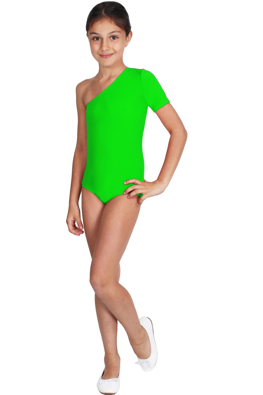 BODY DANZA LYCRA MONOSPALLA MEZZA MANICA VERDE BAMBINA